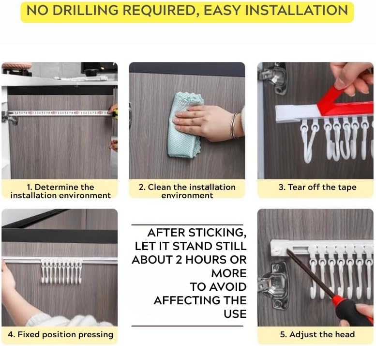 Sliding Rail Hook Rack – 30cm Adhesive Hook Bar for Kitchen, Bathroom, or Over-The-Door Storage – No-Drill Wall Mounted Hanger with Movable Hooks – Space-Saving Organizer Strip