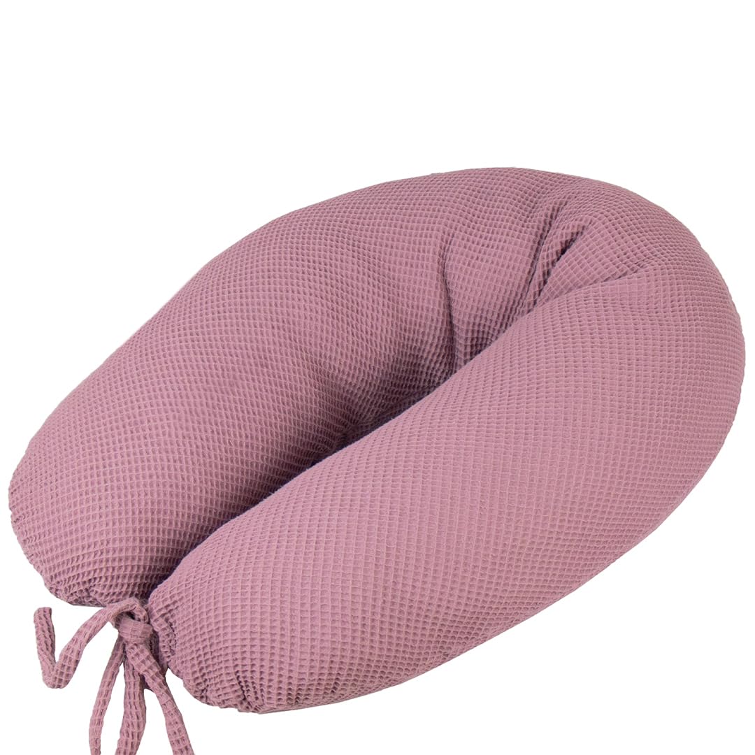 Stillkissen XXL Seitenschläferkissen 190 cm Schwangerschaftskissen Waffelpiqué 100% Baumwolle Set Kissen inkl. Bezug Mädchen (Altrosa)