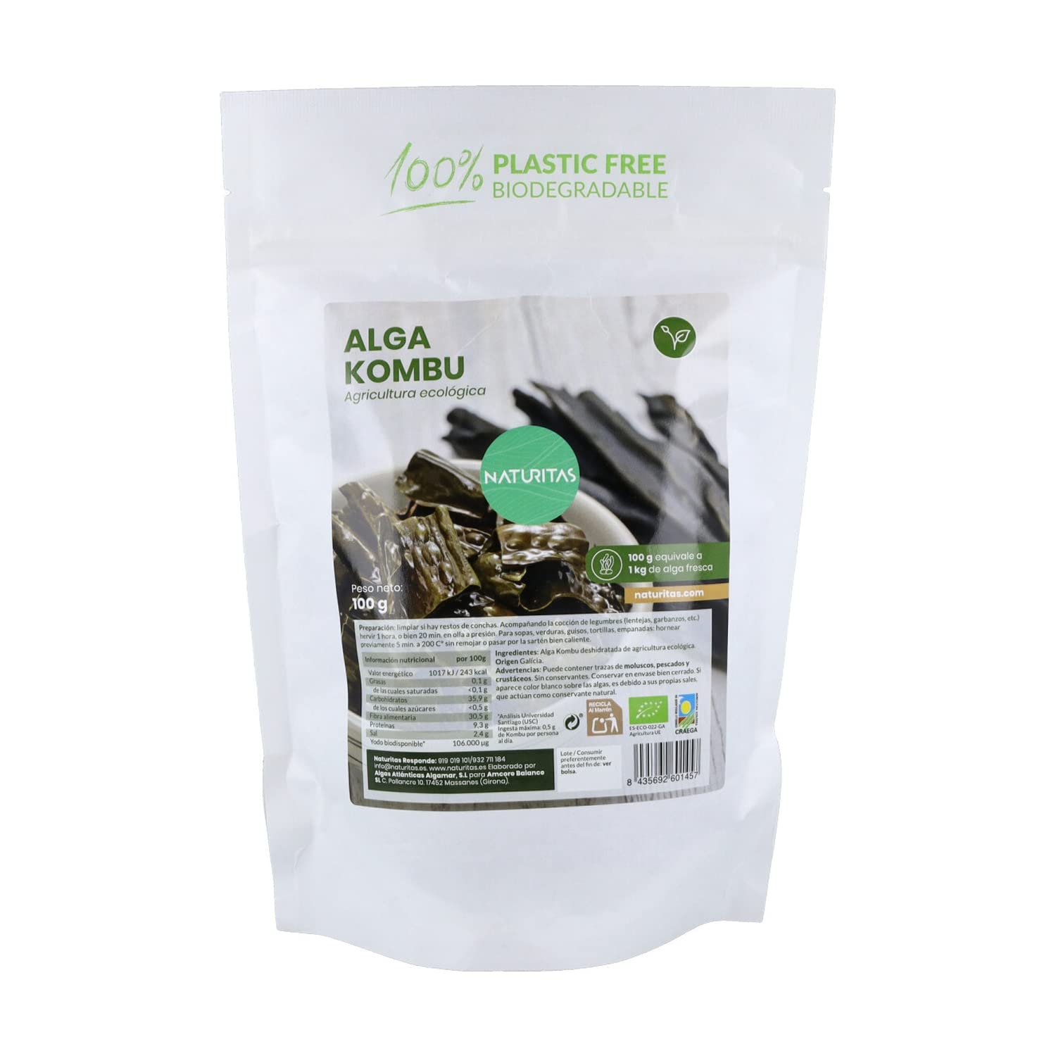 Alga Kombu BIO | 100 g | Naturitas Essentials | Rica en yodo para caldos | Alga Kombu deshidratada de agricultura ecológica | Algas para Cocinar
