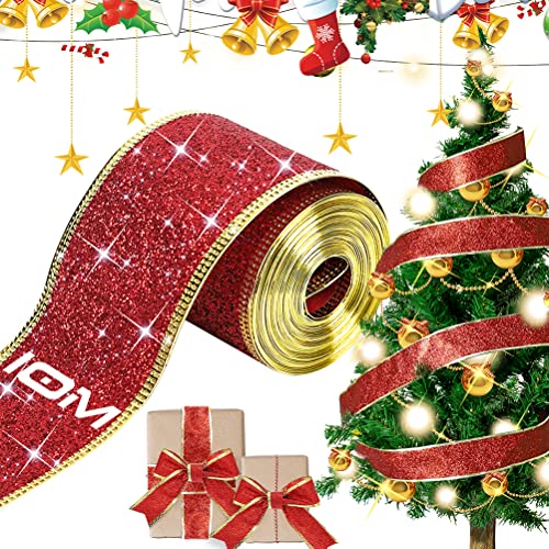 Geschenkband Rot Breit, Weihnachten Satinband Rot Schleifenband Stoffband 63mm zum Christbaumschmuck Kuchen BastelnGeschenkverpackung, 10M Satin Dekoband für Weihnachten Geburtstag Hochzeit Party Cover