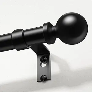 Black Curtain Rods for Windows 30 to 56 Inch, Adjustable Heavy Duty 1" Diameter Decorative Curtain Rod with Matte Black Round Finials, Modern Easy Install Extendable Metal Drapery Pole Set