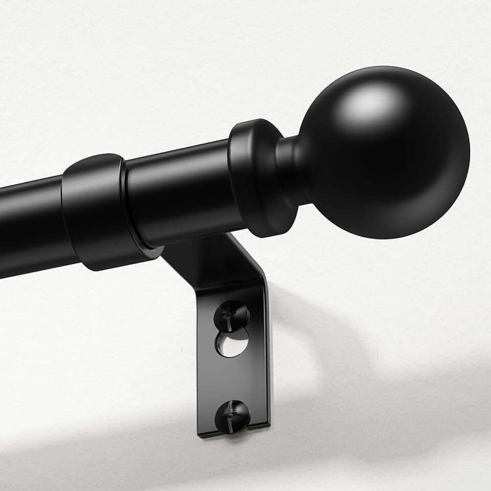 Curtain Rods 36-91 Inch, Black 1 Inch Adjustable Heavy Duty Curtain Rods for Windows, Decorative Modern Window Treatment Rod, Telescopic Splicing Metal Drapery Pole, Easy Installation Recycled Claim Standard Blended