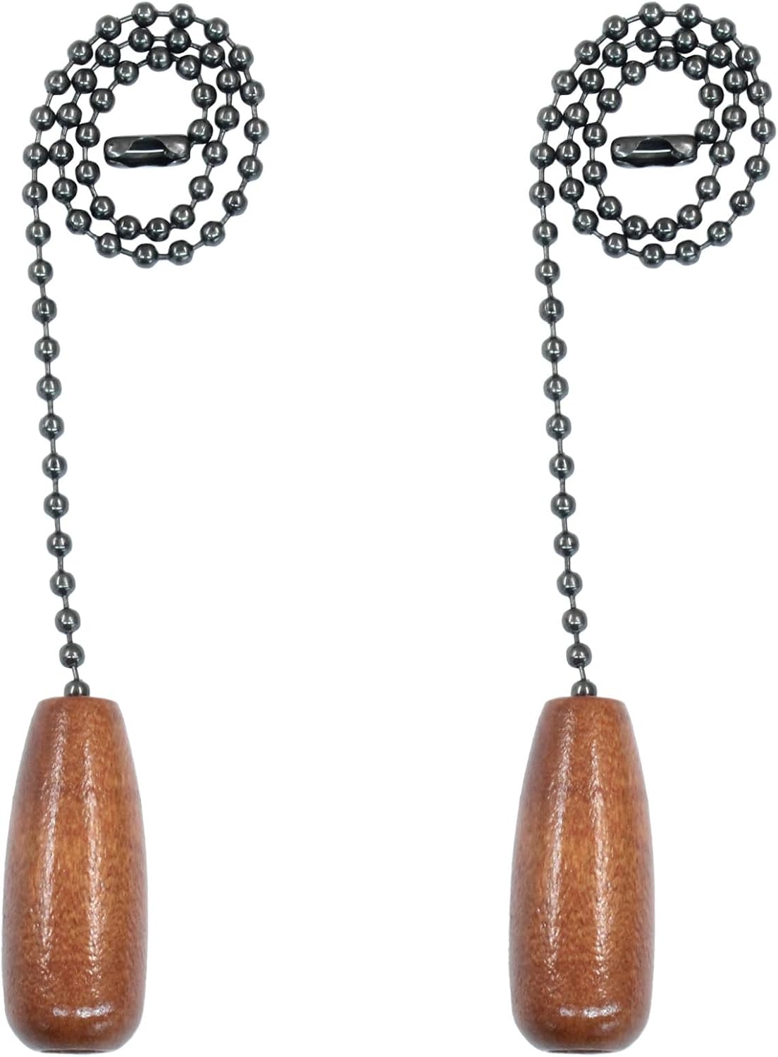 Hordion 2pcs Ceiling Fan Pull Chain Extender, 12.5 Inches Beaded Ball Chain Extension Cord with Wooden Decorative Pendant for Ceiling Light Lamp Fan Chain, Walnut Color