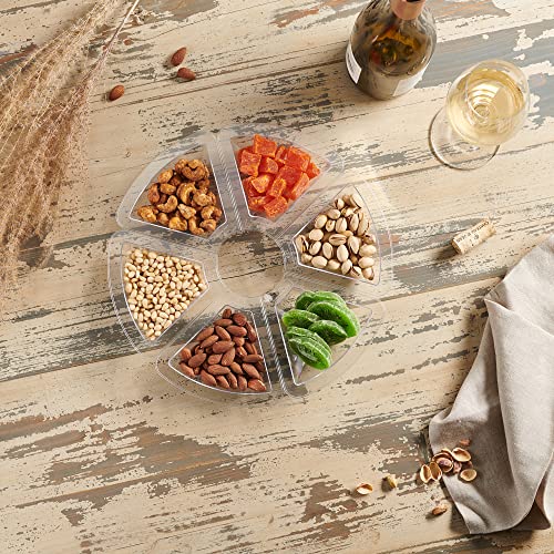 Plasticpro 6 Parts Round Sectional Plastic Serving Tray Heavy Duty Disposable Divided Serving Dishes Fruit And Veggie Tray, 1 Set Clear #TOP7