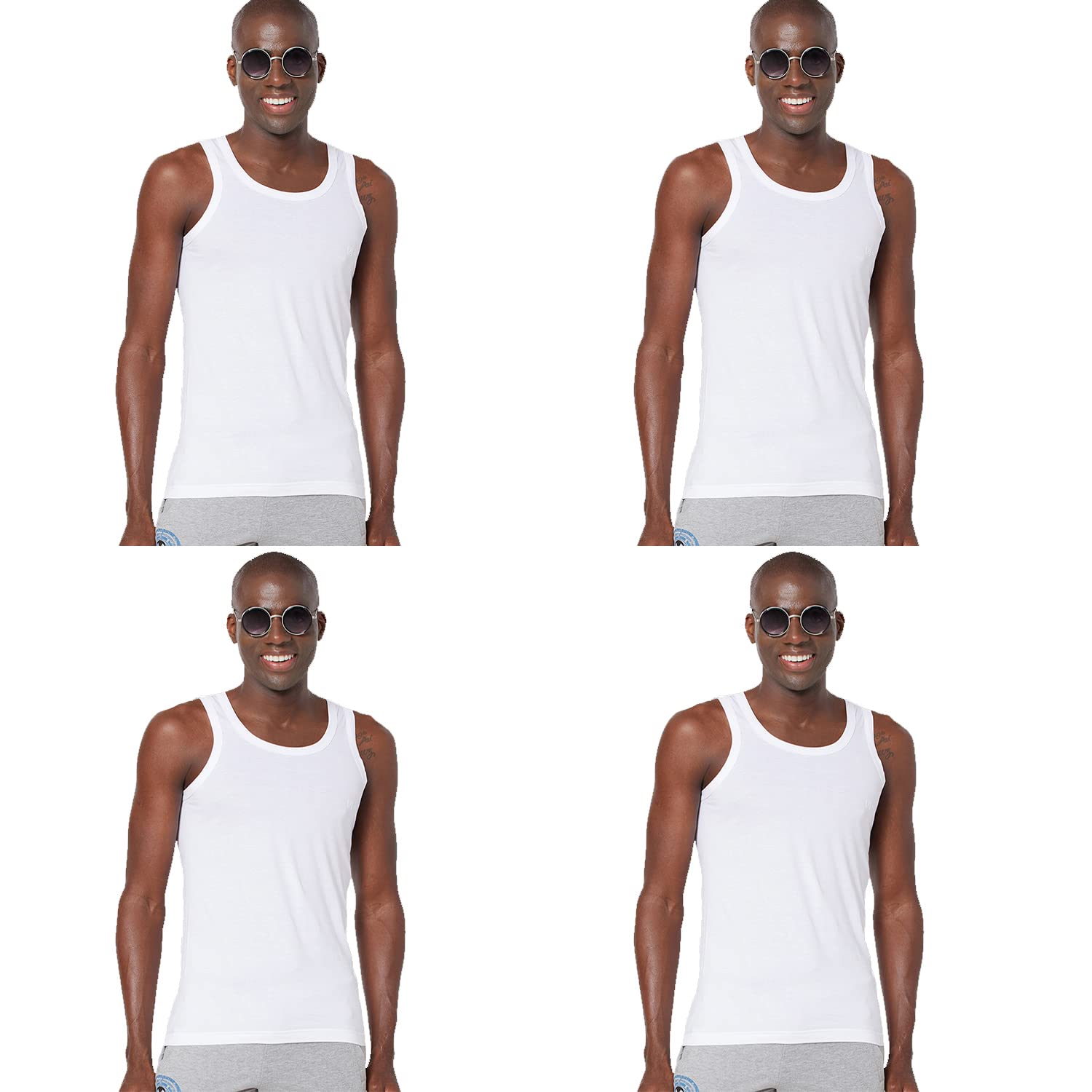 zoiro Pack 4 Soft Classic 100% Super Combed Cotton Ribbed Vest for Men with U-Neckline & Sleeveless-picture-21