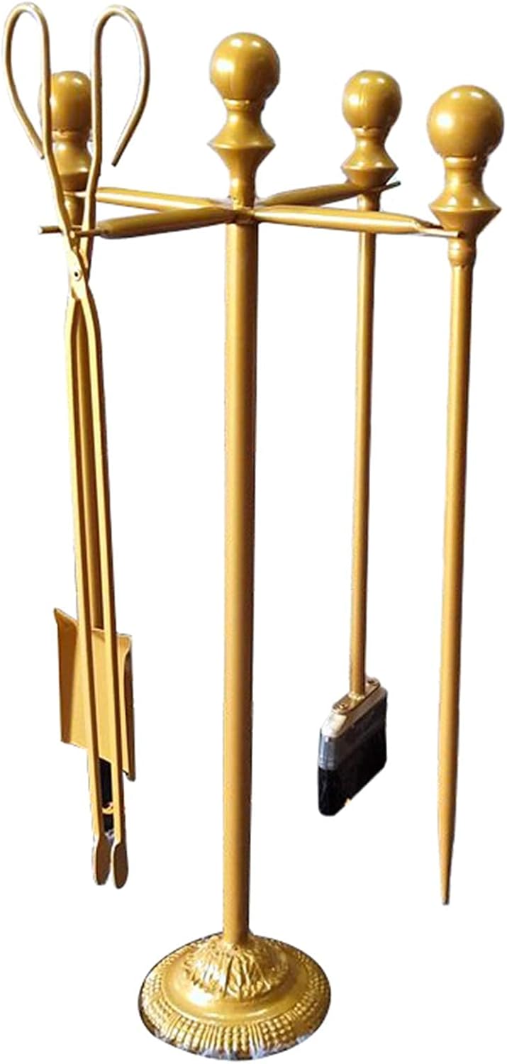 Gorgeous Gold Fire Tools Kits, 5-Piece Fireplace Companion Set with Shovel, Broom, Poker, Tongs and Stand - Ergonomic Handles - Tall 78cm