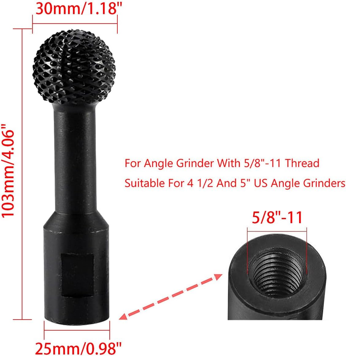 3pcs Sphere Rotary Burr Set For Drill With 5/8”-11 Threads For 4 1/2 And 5 Inch Angle Grinder, Spherical Grinding Head For Die Grinder For Chamfering, Engraving, Deburring And Polishing