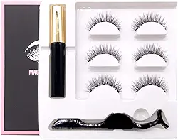 Andoer Conjunto de cílios postiços magnéticos 3D com aplicador de cílios Máscara de cílios postiços magnéticos pretos para extensão de cílios maquiagem dos olhos