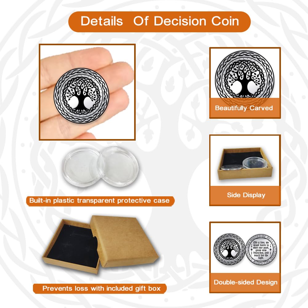 UNICRAFTALE 2Pcs Tree of Life Challenge Coin Yggdrasil Decision Maker Sobriety Coin for Friends Father Commemorative Coins Resurrection Tree of Life Coins Gifts for Women Men - Image 4