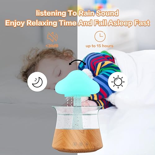 Miniatura 8 de Humidificador de lluvia nube de agua, humidificador de gota de lluvia de hongos, luz nocturna de nube de lluvia, difusor de aceite esencial de