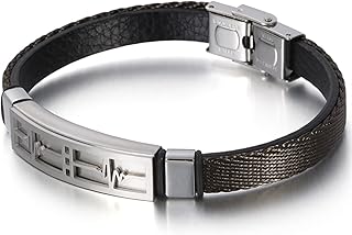 ZHONGZ bracelets Adjustable Leather Wrap Bracelet Men Stainless Steel Rate Map Mens Bracelets Friendship Wrist Band Jewelry gifts