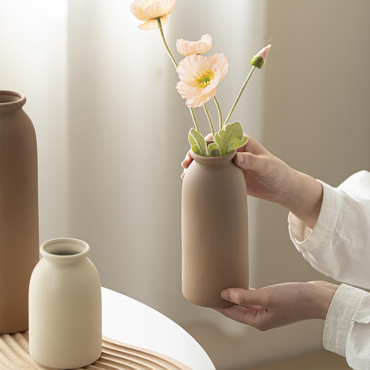 26,6 cm, set di 3 vasi di fiori piccoli per decorazioni, arancione, giallo, bianco (Earth Tone L)