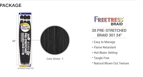 Miniatura 3 de Freetress Braids Trenzas de textura natural, 3 trenzas preestiradas 301 34 pulgadas (paquete de 5, 1B)