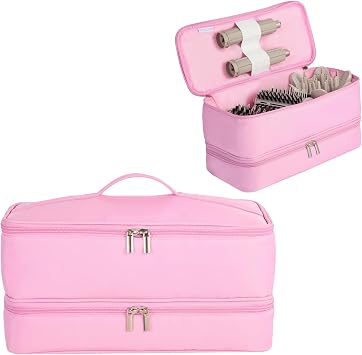Double-Layer Carrying Case Compatible with Shark Flexstyle Pink | Travel Case Compatible with Dyson Airwrap Styler/Shark Flexstyle/FlexFusio/ and Attachments