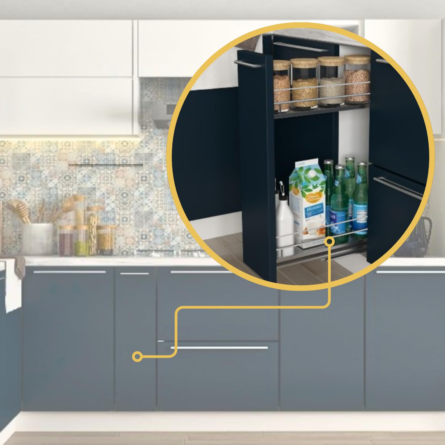 EVOTRADE Panier amovible de cuisine, chariot coulissant amorti en acier inoxydable, extraction totale, porte-bouteilles, bocaux, outils (pour module 15 cm)