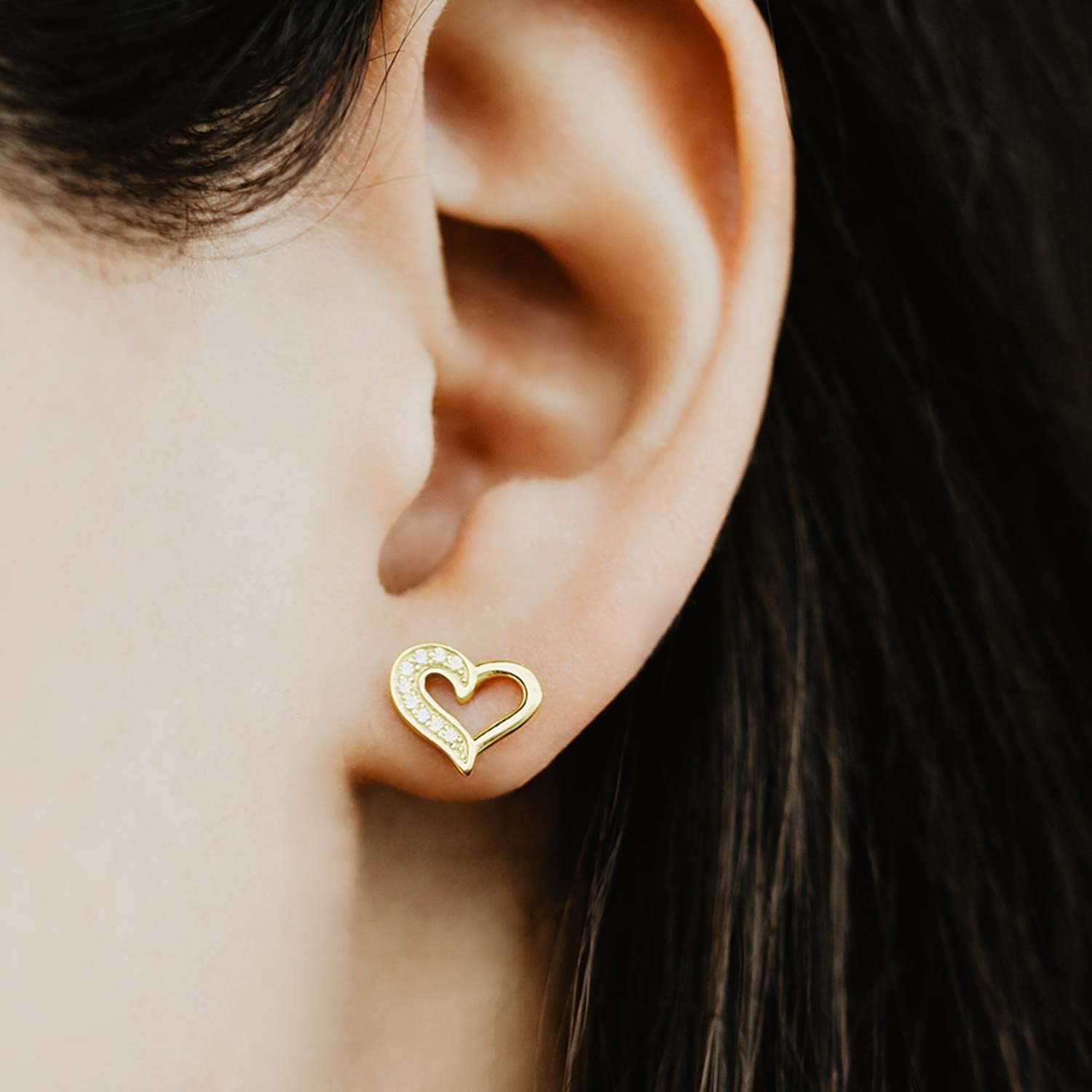 Herz Ohrringe Gold Stecker Damen Ohrstecker mit Zirkonia Silber 925 | hochwertig vergoldet Gratis Etui Gravur "Ich liebe Dich" Geschenke für Freundin Frauen Liebe Echt-Schmuck kein Edelstahl