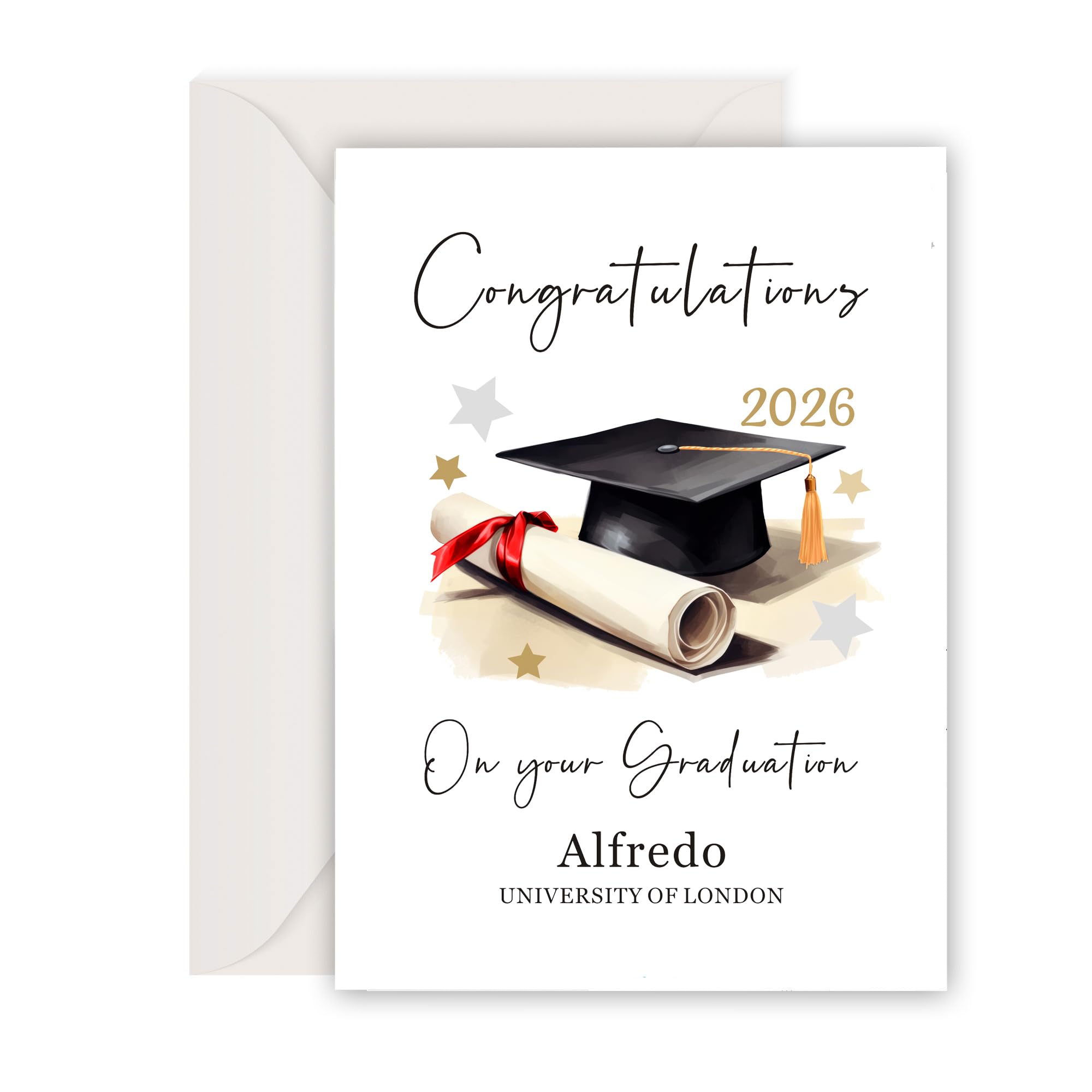 EDSG Personalised Graduation Card, Congratulations Card Gifts for High School CollegeHim Her Daughter Son Friends, Class of 2026 Card with Any Name & Envelope(Design 2)