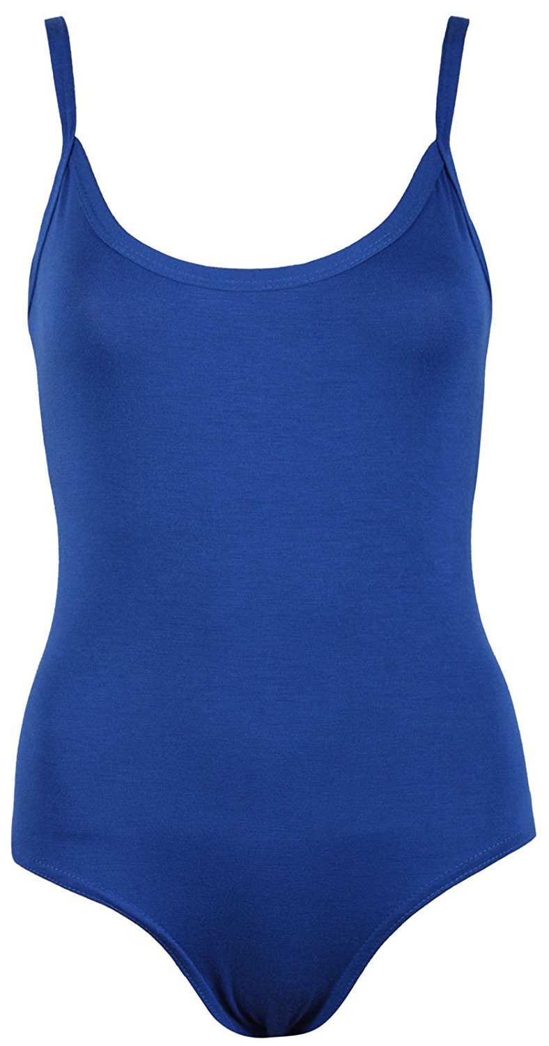 GirlzWalk Women's Ladies Strappy Sleeveless Camisole Cami Vest Leotard Top Bodysuit (Royal Blue, SM 8-10)