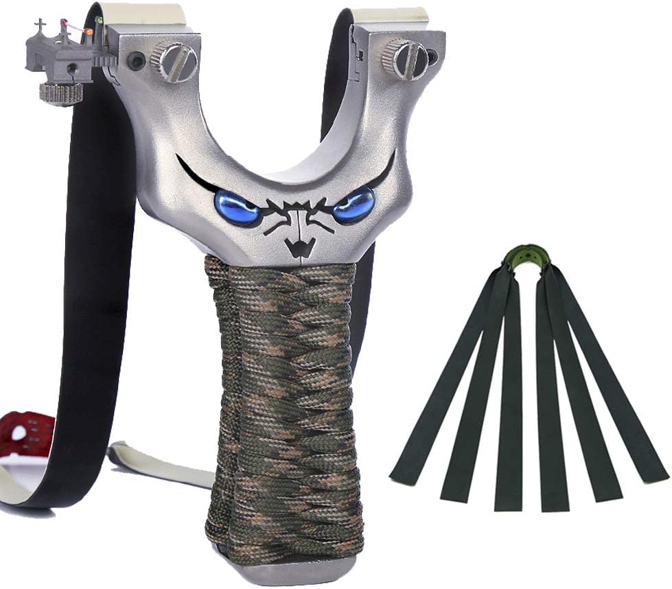 Obert Outdoor Slingshot Catapult for Professional Hunting Stainless Steel Slingshot in Paracord High Velocity Slingshot Set with 3 Rubber Bands