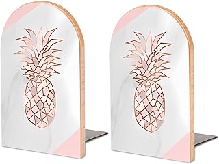Sujetalibros de madera resistente con diseño de piña, color oro rosa, soportes para libros, antideslizantes, resistentes, decorativos, para oficina, hogar, cocina, biblioteca