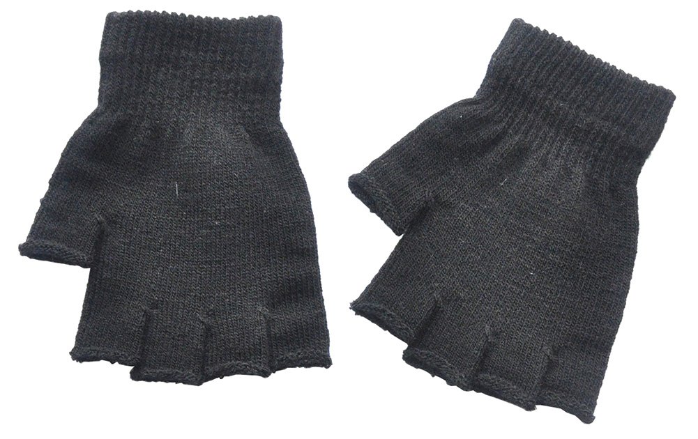 Boys and Girls Fingerless Gloves Winter Solid Knitted Texting Mitten 6" Length Black