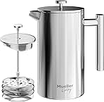 MuellerLiving French Press Coffee Maker 34oz, Stainless Steel French Press Coffee, 4 Filter Heat Resistant Double Insulated, Rust-Free, Food Grade, Dishwasher Safe Coffee Pot