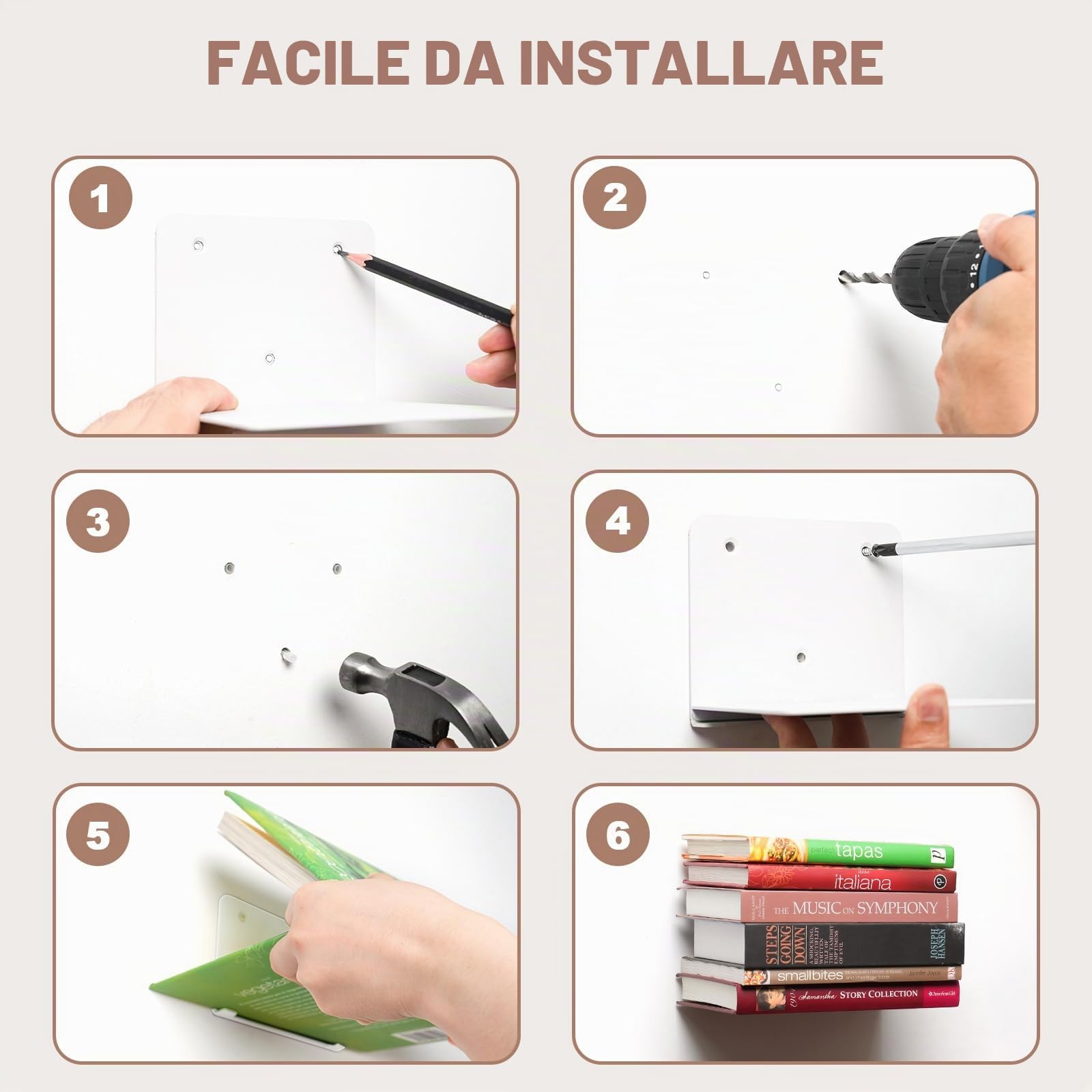 Mensole Invisibili per Libri, Mensole per Libri Metallo, Set di 6 | Scaffale a Muro Bianche Moderne per Camera da Letto e Soggiorno, Scaffale Libreria Robusti Ufficio, Aula