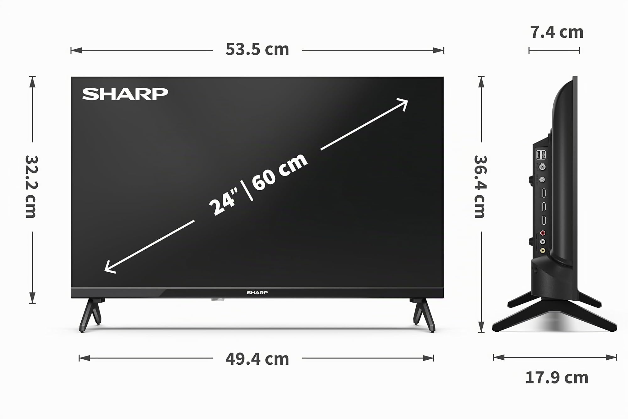 Sharp 24 Pollici HD Ready LED TV con Dolby Digital 3 HDMI 2 USB DVB-T/T2 24HA1205E (HA Series)
