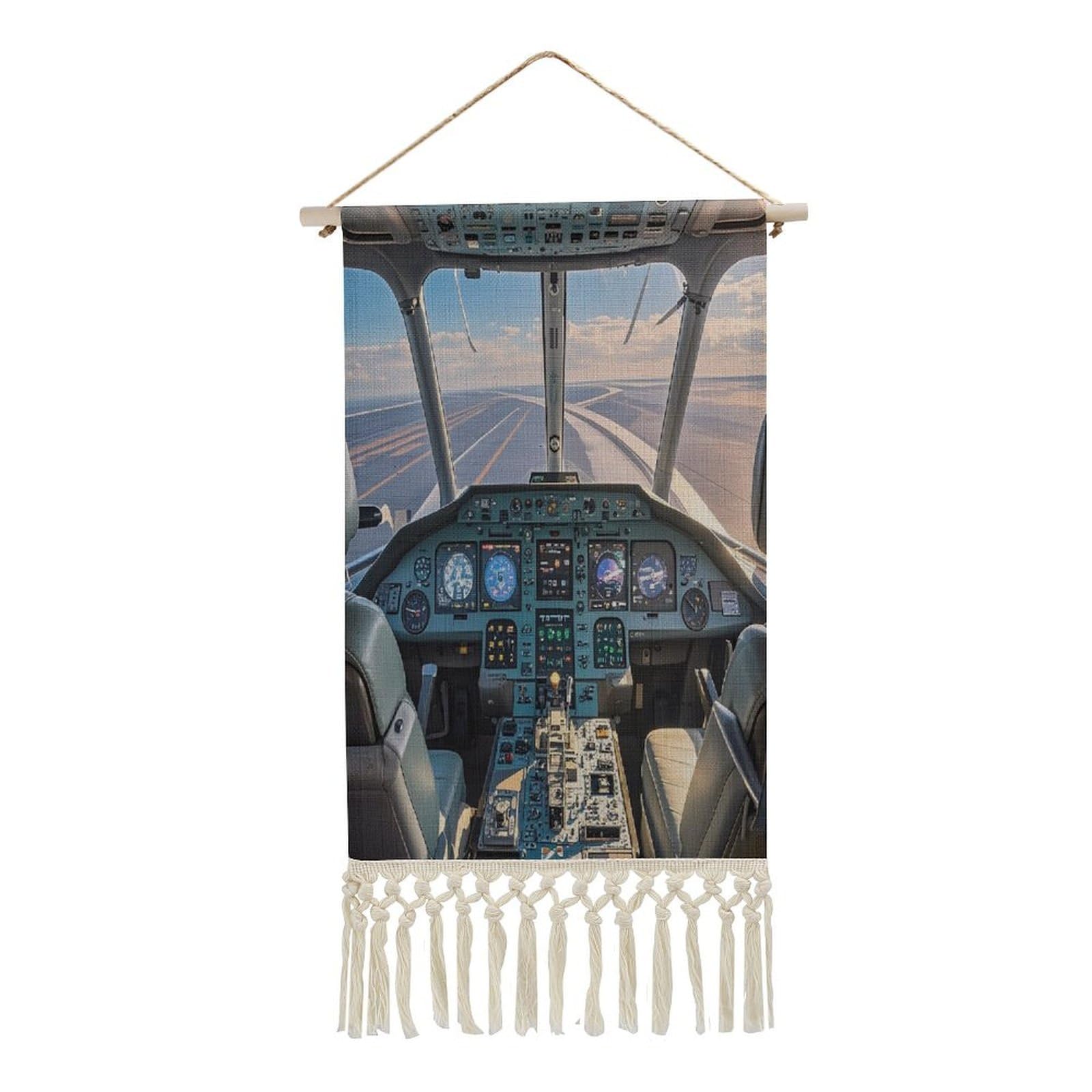 FekiLoot Airplane Cockpit Wall Art Print Decor Art Tapestry with Tassel Cotton Linen Hanging Poster Vintage Aesthetic Wall Art Poster Rustic Wall Art Decor for Home Bedroom Living Room Office