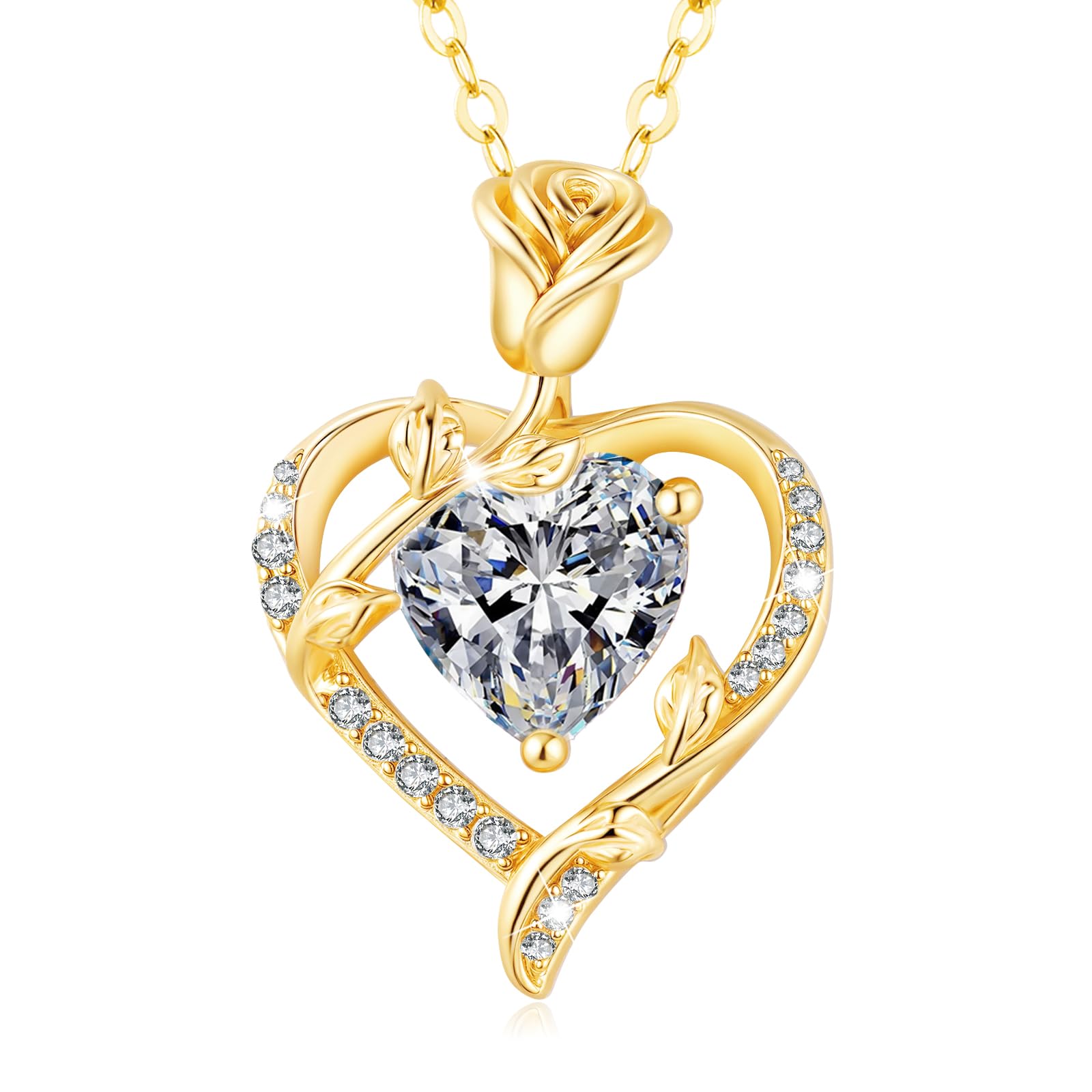MISUMOR Halskette Damen Silber 925 Echt/Messing mit Rosen Herz Kette Gold Schmuck Damen Geschenke für Frauen Freundin Mutter zum Geburtstag Muttertagsgeschenk Hochzeitstag