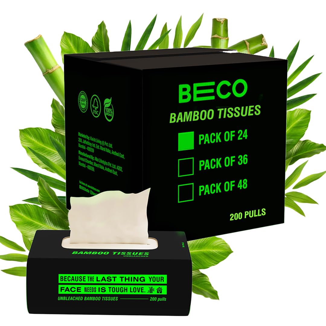 Beco Bamboo Bulk Pack Super Soft 2-Ply Tissue Box 200 Pulls Each, 100% Natural and Ecofriendly Tissue Papers (Pack of 24, 4800 Tissue) (B0BW3TC353) Amazon Price History, Amazon Price Tracker