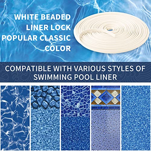 Swimming Pool Liner Locking Strips - 120Ft White Pool Bead Wedge Lock Roll, Pliable Plastic Flexible Pool Liner Repair Kit Fit For Most Above-Ground & In-Ground Swimming Pool Vinyl Beaded Liners #TOP5