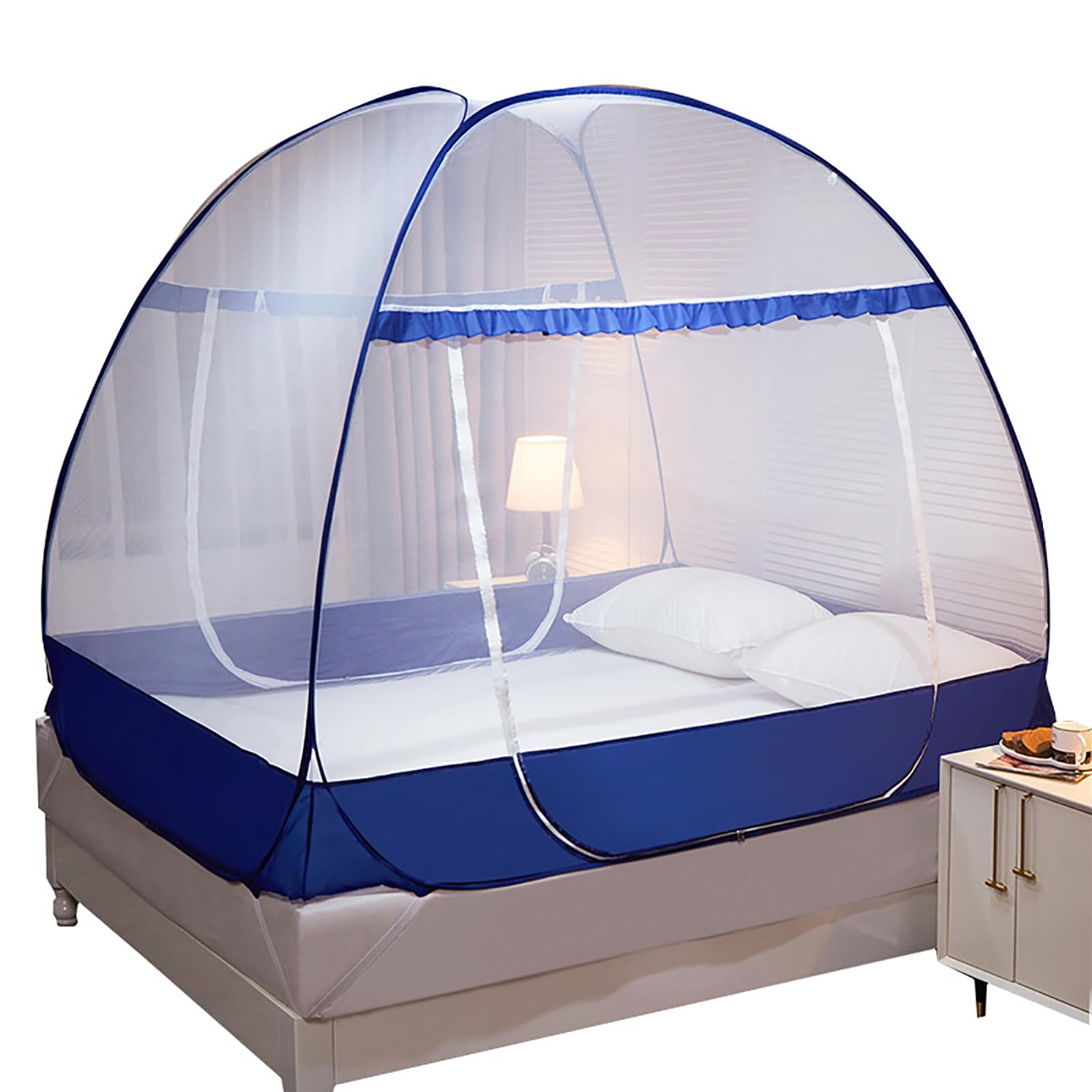 Moustiquaire pliable pour lit 1,8m | Tente escamotable bleue de camping