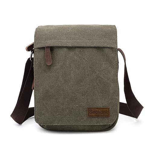Sechunk Middle Vintage Canvas Messenger Cross body bag Shoulder bag (Green, middle)