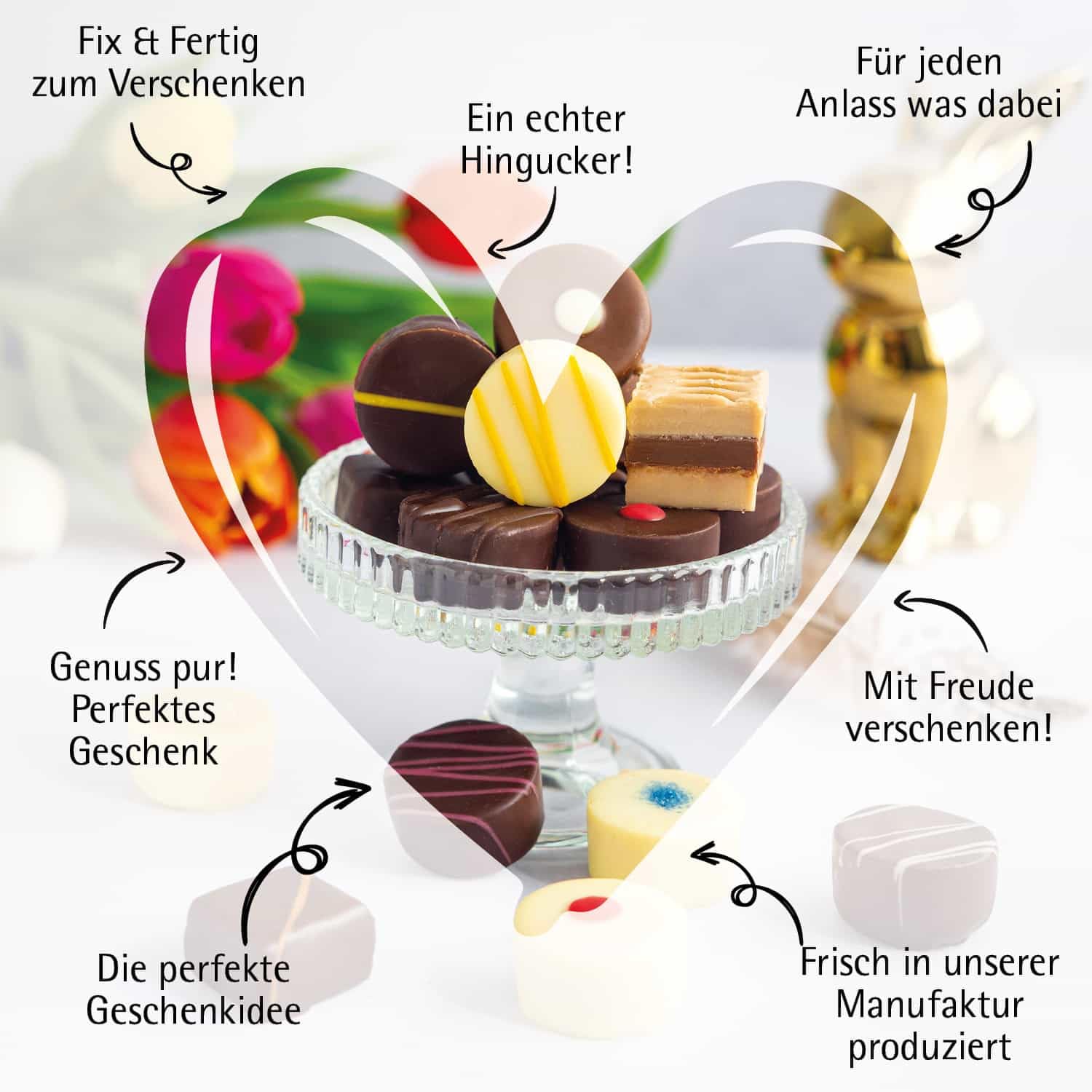 Hallingers Genuss Manufaktur Feinkost Oster-Geschenk-Set - XL-Geschenkkorb "Easter Bag pink..." großes Osternest 1 Schokoladen-Tafel, 9 Trüffel & 20 Pralinen-Ostereier, Ostern Körbchen für Frauen