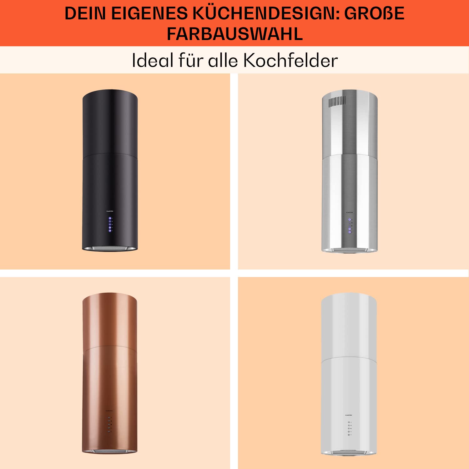 Klarstein Insel-Dunstabzugshaube 650m³/h Abluft/Umluft mit 3 Stufen Timer Aktivkohle-Filter Grau