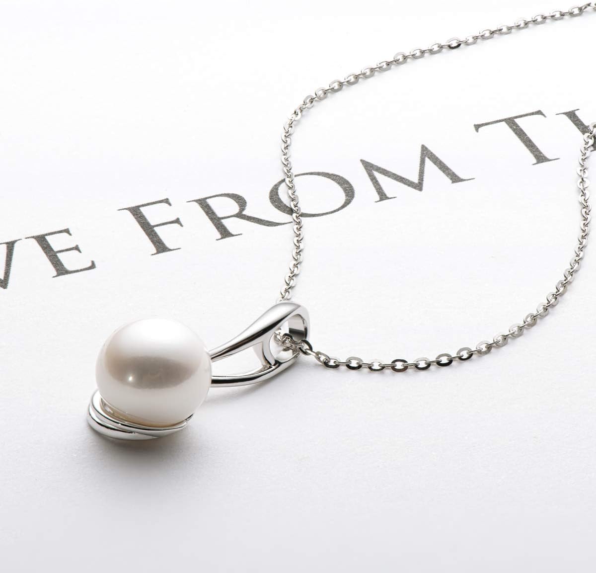 Sterling Silver Pearl Pendant Necklaces for Women, Freshwater Cultured Single White Pearl Drop Necklace Wedding Jewelry for Bride - Image 4