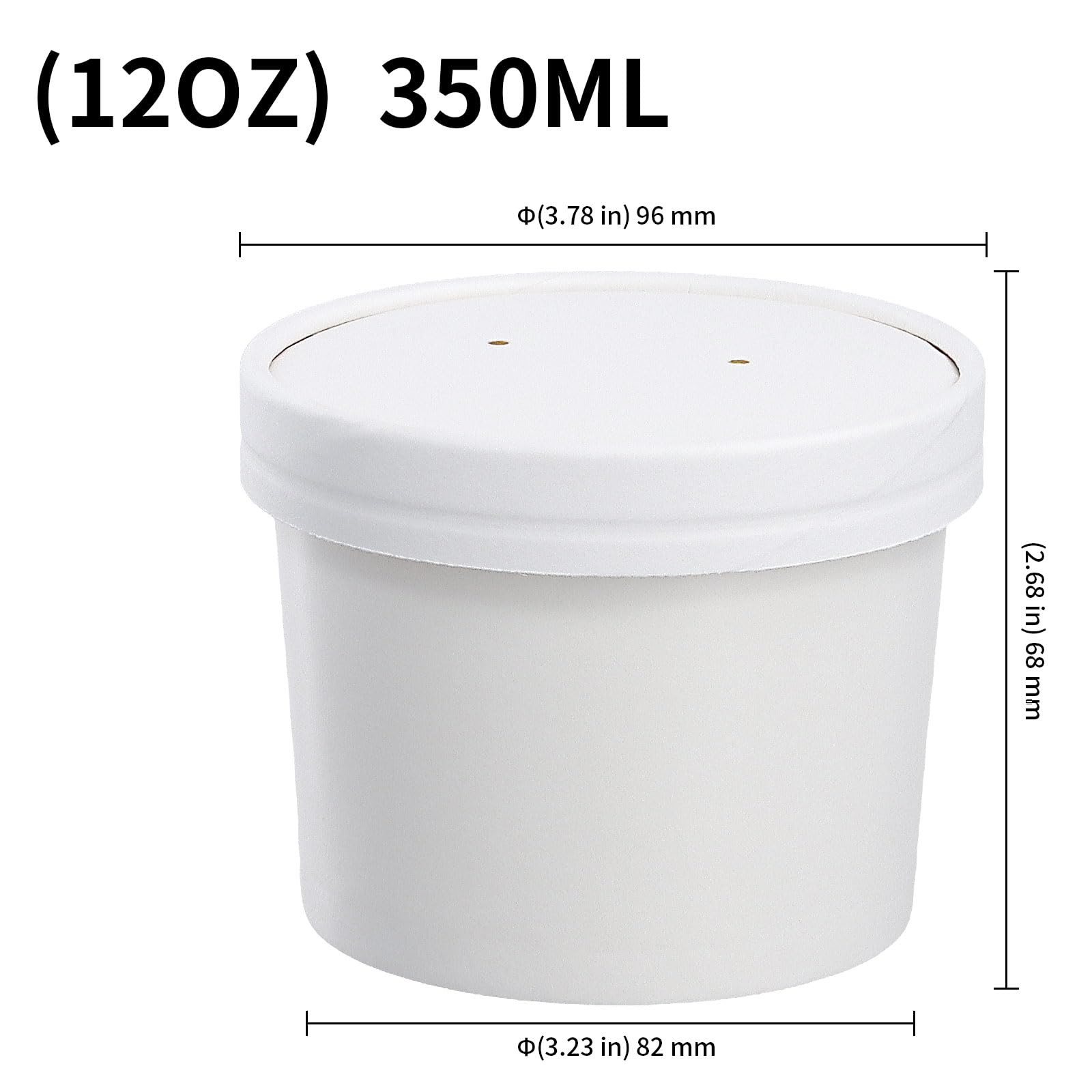 KEILEOHO 50 Bicchieri Monouso in Cartone da 350 ml (12 oz) con Coperchio, Bianchi per Zuppa e Alimenti