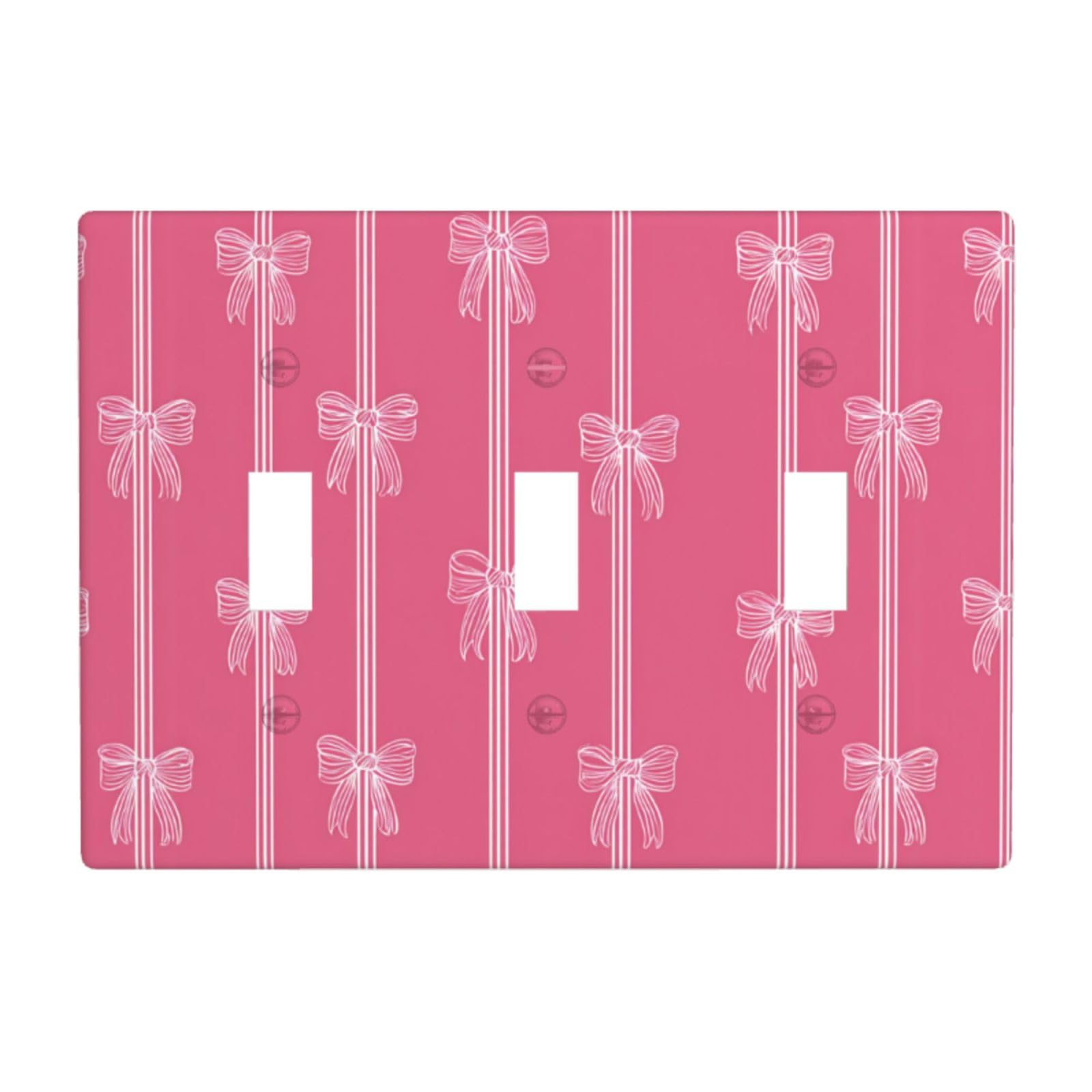Pink Ribbon and Bow Line Drawing Light Switch Covers 3 Gang Triple Toggle Wall Plate Switchplate Electrical Faceplate for Bathroom Kitchen Bedroom Decor
