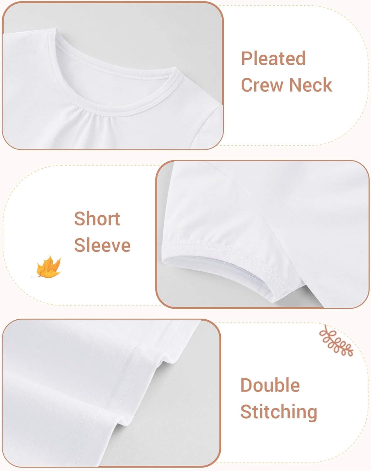 3 Pack Toddler Girls Short Sleeve Shirts Pleated Neck Cotton T-Shirts Baby Girl Summer Tee Tops Size 18M-5T - Image 6