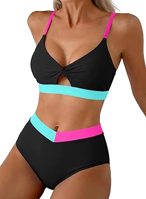 Herseas Women's Bikini Sets Twist Color Block Swimsuits 2 Piece High Waisted Bathing Suit Swim Suits 2026 Beach Wear