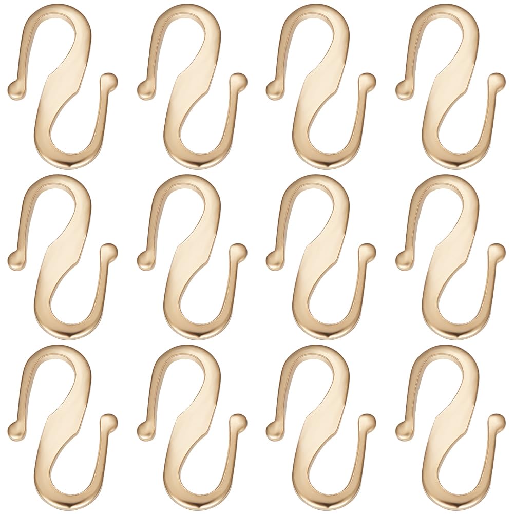 Beebeecraft 1 Box 30pcs S Hook Clasps 24K Gold Plated Brass 12mm Necklace Clasp Connector for DIY Jewelry Making