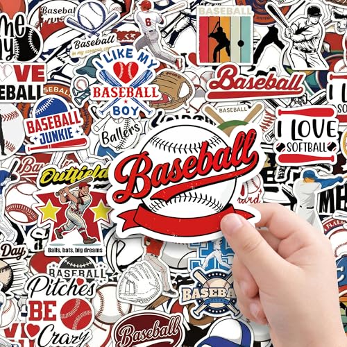 LINAYE 150Pcs Baseball Stickers for Boys Kids Vinyl Waterproof Non-Repeating Adhesive Baseball Stickers Decals for Helmets Poster Board Water Bottles Planner Laptop Party Favors for Kids Adults
