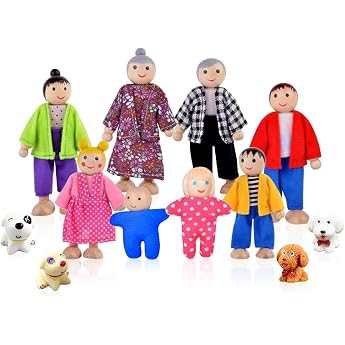 12 Piece Dollhouse Doll Family Set Wooden Dollhouse Dolls Play Set Bending Dolls Children Game House Dollhouse Accessories Toy Gift