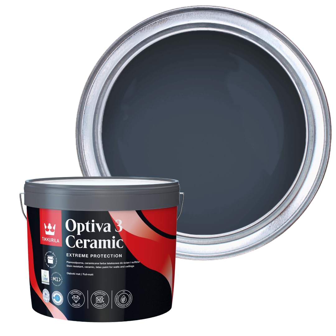 TIKKURILA Optiva 3 - Durable Super Flat Matt Paint For Walls & Ceilings - Zero VOC, Scrubbable, Easy To Clean (Denim N429, 10 Liters)