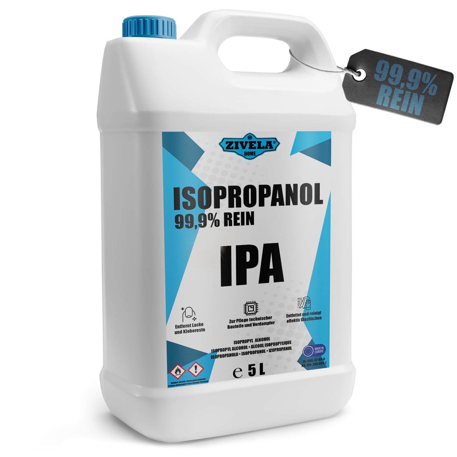 Isopropanol 99,9% 5L IPA für Haushalt und Elektronik Linsen und Bildschirmen