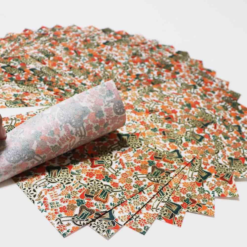 Japanese Chiyogami Washi Origami Paper, 6" x 6", 30 Sheets (Orange x White)
