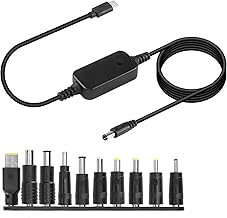 CERRXIAN USB C - DC PDアダプタケーブル（10コネクター・チップ付き）Type-C to DC電源ケーブル 出力調整可能電圧 5V-9V-12V-15V-20V PD急速充電ケーブル (1M)
