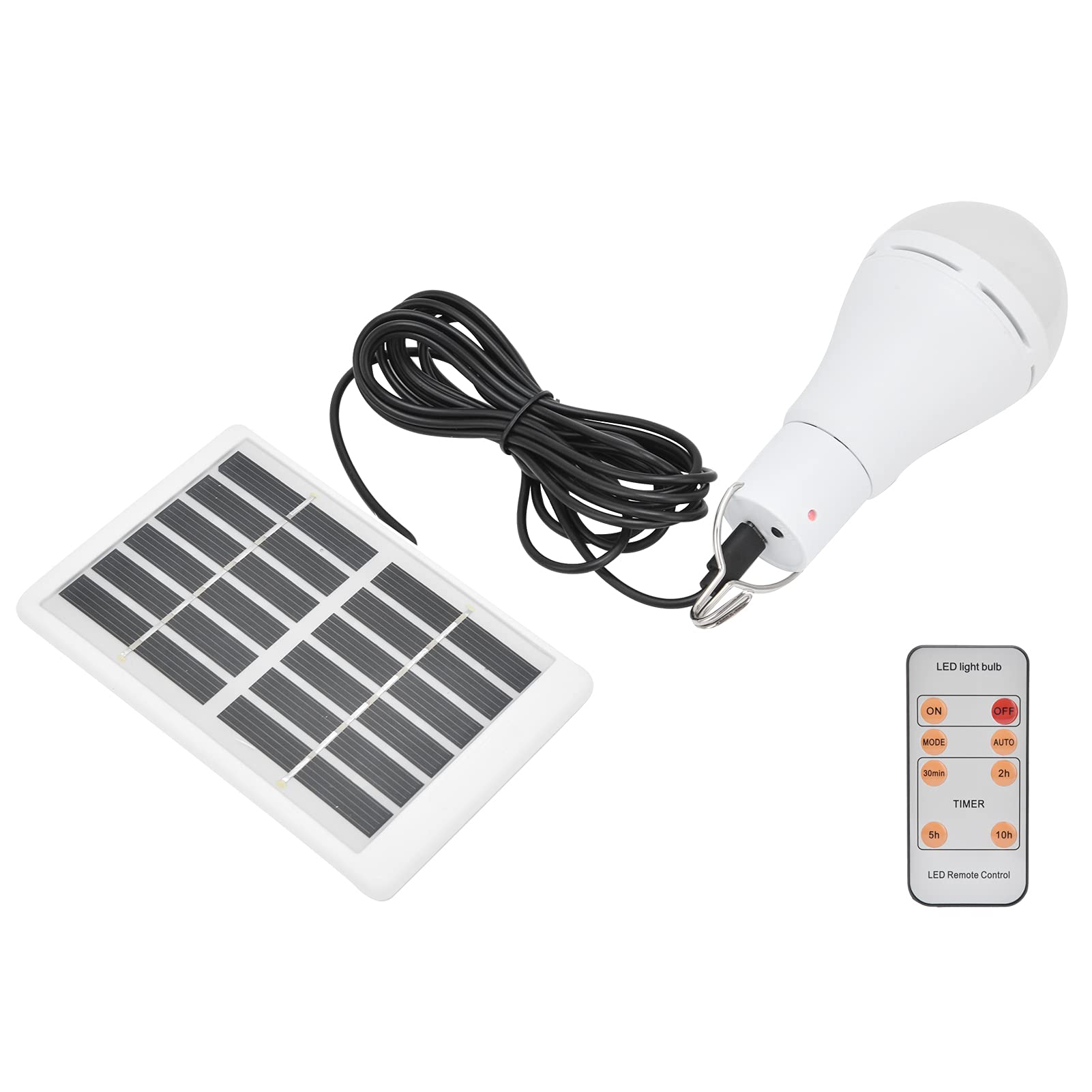 Bombilla Solar Drikou, recargable con temporizador remoto, bombilla LED con alimentación solar, luz blanca, bombilla inteligente integrada para acampar el jardín