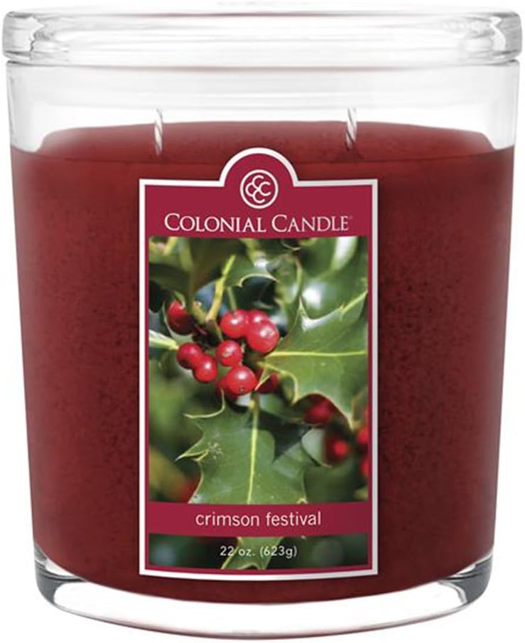 Crimson Festival Collection Large Oval Jar Colonial Candle, 22 oz
